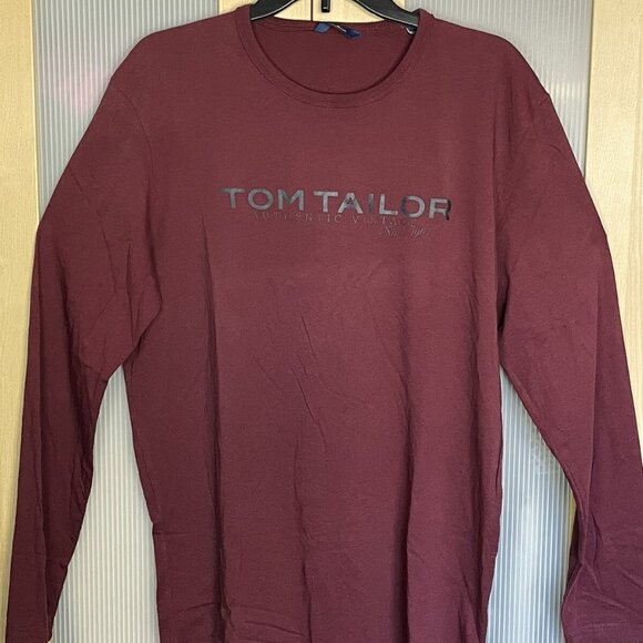 Tom Tailor Shirt Men's L Large Red/Black Long Sleeve Crewneck Pullover - Picture 1 of 3